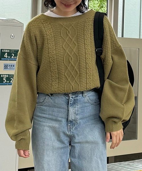 INTER FACTORY(インターファクトリー)の「ちょこび - 2wayリボンニットカーデ made in INTER FACTORY(カーディガン/ボレロ・レディース・アイボリー/グリーン・FREE)」の4枚目の写真