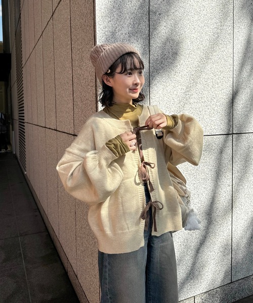 極美品❣️ゴールド飾りリボンボタンが可愛いニットコート ダンボールコート [K1272] - レディースファッション通販 神戸レタス