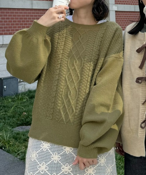 INTER FACTORY(インターファクトリー)の「ちょこび - 2wayリボンニットカーデ made in INTER FACTORY(カーディガン/ボレロ・レディース・アイボリー/グリーン・FREE)」の17枚目の写真