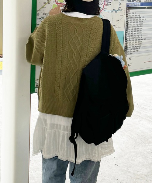 INTER FACTORY(インターファクトリー)の「ちょこび - 2wayリボンニットカーデ made in INTER FACTORY(カーディガン/ボレロ・レディース・アイボリー/グリーン・FREE)」の19枚目の写真