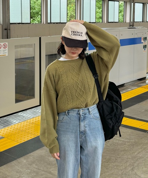 INTER FACTORY(インターファクトリー)の「ちょこび - 2wayリボンニットカーデ made in INTER FACTORY(カーディガン/ボレロ・レディース・アイボリー/グリーン・FREE)」の21枚目の写真