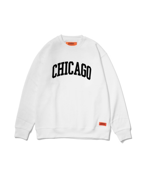 UNIVERSAL CHEMISTRY(ユニバーサルケミストリー)の「UNIVERSAL OVERALL SWEAT SHIRT_CHICAGO FLOCKY PRINT(スウェット・メンズ・杢グレー/ホワイト・MEDIUM/LARGE)」の5枚目の写真