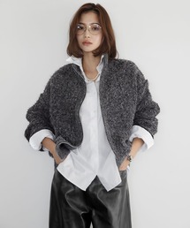 ループ編みニットジップブルゾン