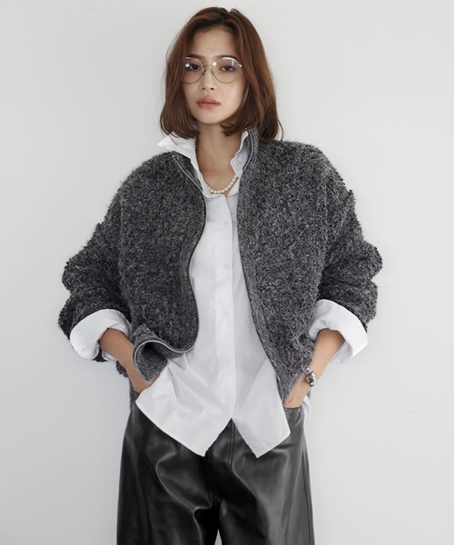 ELFRANK(エルフランク)の「ループ編みニットジップブルゾン(ブルゾン・レディース・アイボリー/チャコールグレー/モカ・FREE)」の3枚目の写真