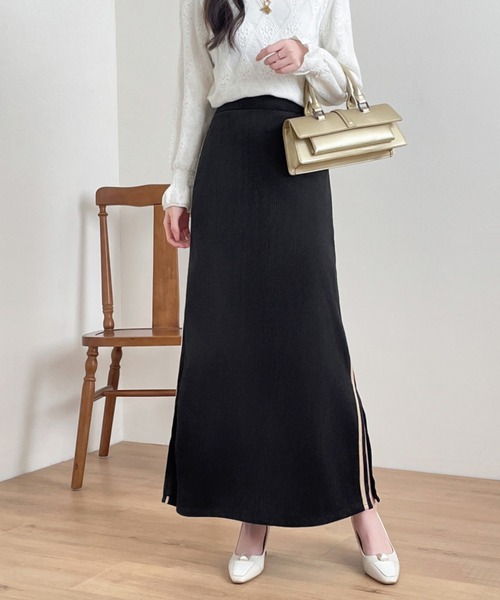 【セール】コーデュロイサイドスリット配色ラインロングスカート（スカート）｜ABITOKYO（アビトーキョー） 5,544円