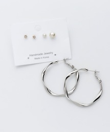 ねじりピアス × パールピアス 3ピアスセット (両耳用)