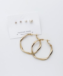 ねじりピアス × パールピアス 3ピアスセット (両耳用)