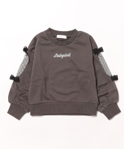 BABYDOLL(ベビードール)の「袖スリット トレーナー 9780K(スウェット・キッズ・チャコールグレー/ホワイト・90cm/100cm/120cm/130cm/140cm/110cm)」の2枚目の写真