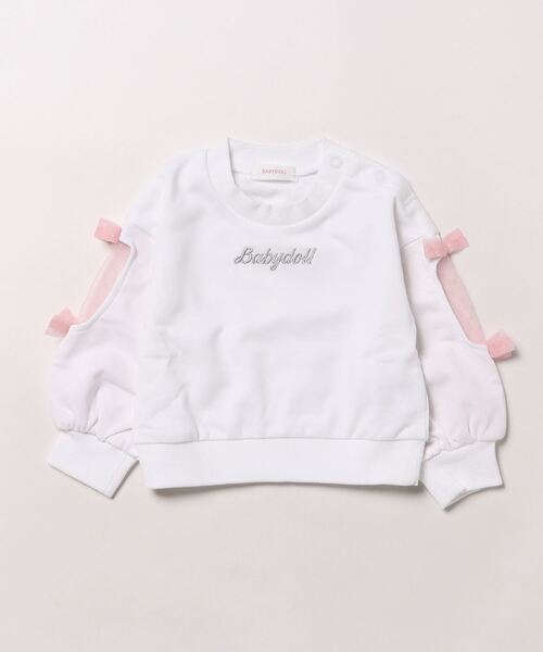 BABYDOLL(ベビードール)の「袖スリット トレーナー 9780K(スウェット・キッズ・チャコールグレー/ホワイト・90cm/100cm/120cm/130cm/140cm/110cm)」の3枚目の写真