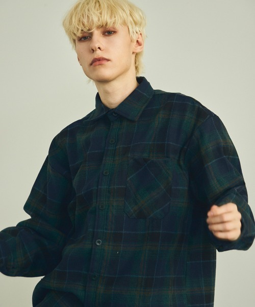Shoowtime（ショウタイム）の「Regular color flannel check shirt / レギュラーカラーフランネルチェックシャツ（シャツ/ブラウス・メンズ・ネイビー/グリーン系・LARGE/MEDIUM/X-LARGE）」の11枚目の写真
