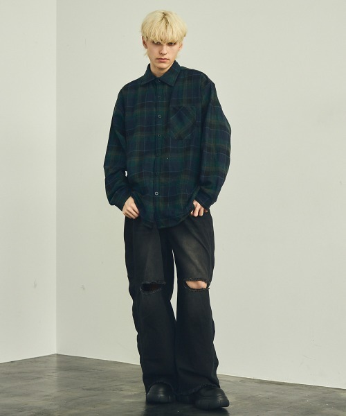 Shoowtime（ショウタイム）の「Regular color flannel check shirt / レギュラーカラーフランネルチェックシャツ（シャツ/ブラウス・メンズ・ネイビー/グリーン系・LARGE/MEDIUM/X-LARGE）」の12枚目の写真