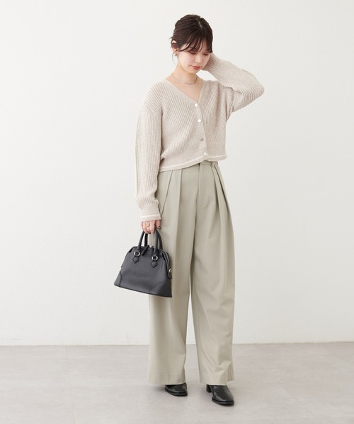 natural couture(ナチュラルクチュール)の「ライン入りVネックリブニットカーディガン(カーディガン/ボレロ・レディース・アイボリー/サックスブルー/グレー系その他/ベージュ・FREE)」の18枚目の写真