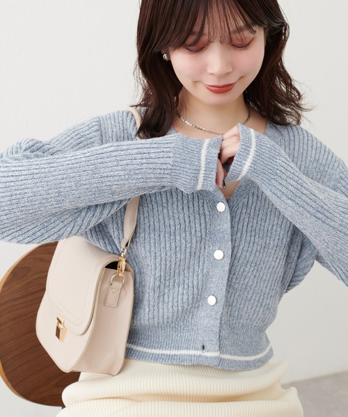 natural couture(ナチュラルクチュール)の「ライン入りVネックリブニットカーディガン(カーディガン/ボレロ・レディース・アイボリー/サックスブルー/グレー系その他/ベージュ・FREE)」の22枚目の写真