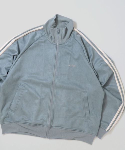 Ritzy(リッツィー)の「faux suede track jacket/スウェードタッチ ワンポイント刺繍 袖ライン トラックジャケット レディース メンズ(ジャージ・メンズ・グレイッシュベージュ/ブラック/サックスブルー/チャコールグレー/オフホワイト・XL/L/M)」の5枚目の写真