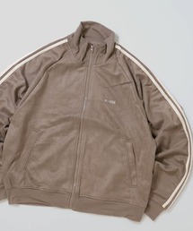 faux suede track jacket/スウェードタッチ ワンポイント刺繍 袖ライン トラックジャケット レディース メンズ