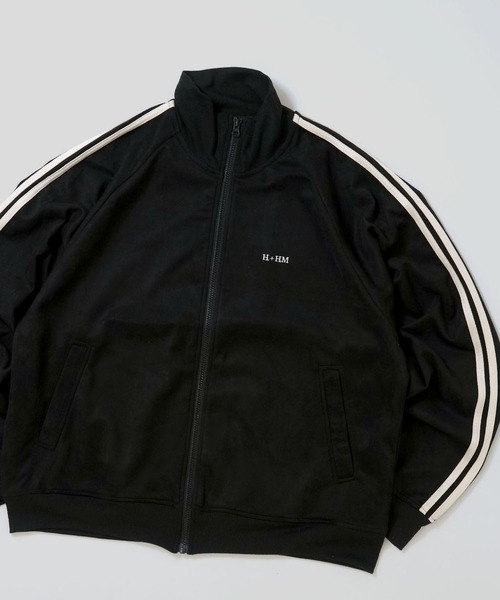 Ritzy(リッツィー)の「faux suede track jacket/スウェードタッチ ワンポイント刺繍 袖ライン トラックジャケット レディース メンズ(ジャージ・メンズ・グレイッシュベージュ/ブラック/サックスブルー/チャコールグレー/オフホワイト・XL/L/M)」の3枚目の写真