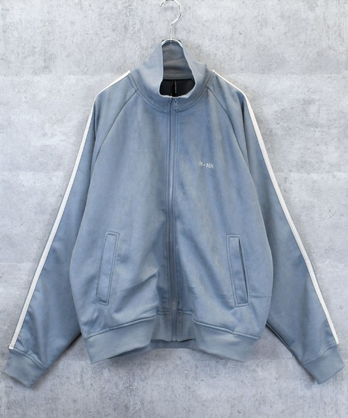Ritzy(リッツィー)の「faux suede track jacket/スウェードタッチ ワンポイント刺繍 袖ライン トラックジャケット レディース メンズ(ジャージ・メンズ・グレイッシュベージュ/ブラック/サックスブルー/チャコールグレー/オフホワイト・XL/L/M)」の9枚目の写真