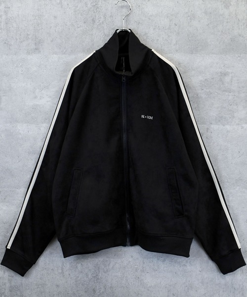 Ritzy(リッツィー)の「faux suede track jacket/スウェードタッチ ワンポイント刺繍 袖ライン トラックジャケット レディース メンズ(ジャージ・メンズ・グレイッシュベージュ/ブラック/サックスブルー/チャコールグレー/オフホワイト・XL/L/M)」の7枚目の写真