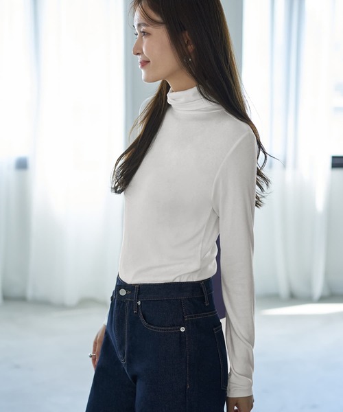 STYLE DELI(スタイルデリ)の「とろみ薄リブルーズタートルトップス(その他トップス・レディース・ホワイト/オレンジ/ブラック/グレー/チャコールグレー/ブルー・FREE)」の12枚目の写真