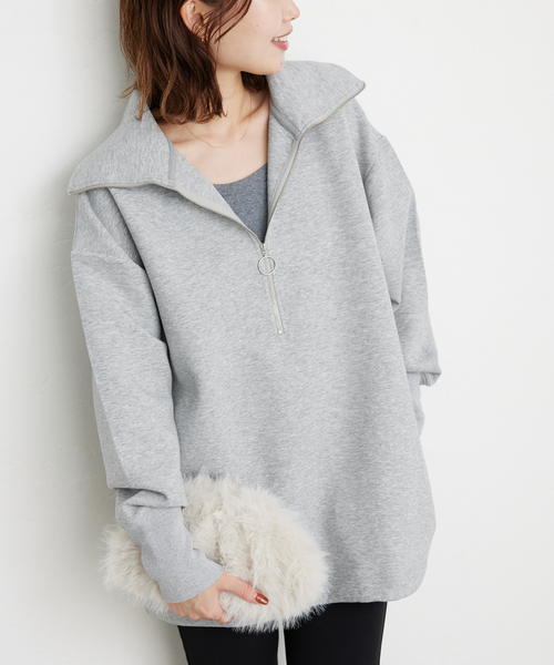 SLOBE IENA（スローブイエナ）の「ダンボールニットハーフジッププルオーバー（スウェット・レディース・イエロー/グレー・FREE）」の9枚目の写真