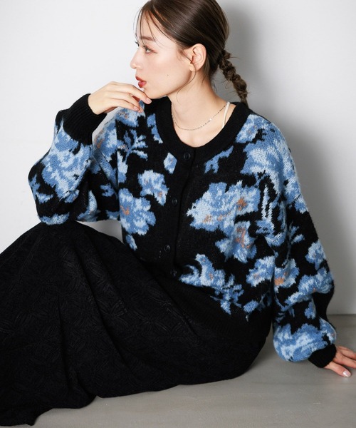 Lutique M カーディガン 花柄 ブラック ホワイト 2way羽織 古着 Lutique M カーディガン 花柄 ブラック ホワイト 2way羽織 古着の通販