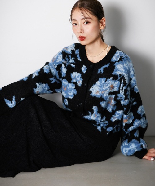 美品！LEONARD　ボウタイカーディガン　カットソー　L　花柄 美品！LEONARD ボウタイカーディガン カットソー L 花柄