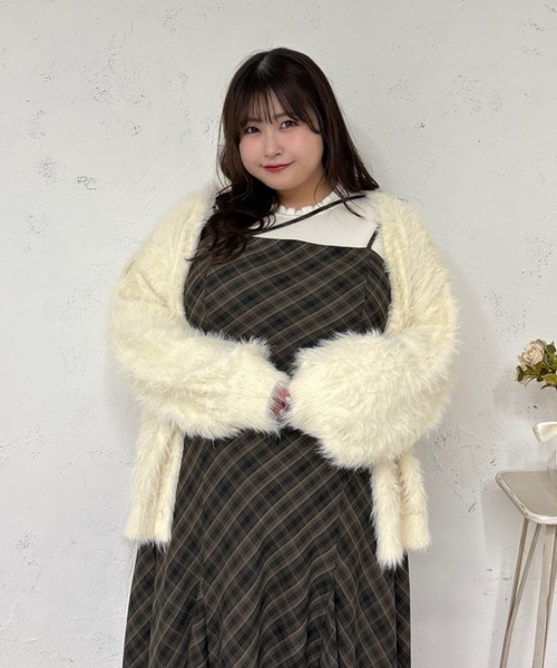 Louiosy(ルオシー)の「【大きいサイズ】マルチウェイシャギーニットカーディガン(カーディガン/ボレロ・レディース・スモークピンク/アイボリー・X-LARGE/4L)」の1枚目の写真