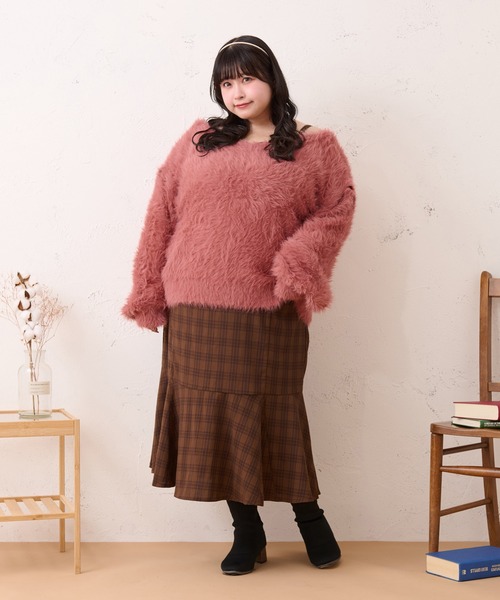 セール】【大きいサイズ】マルチウェイシャギーニット