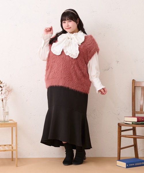 【スーパーセール】 セール】【大きいサイズ】マルチウェイシャギーニット トップス