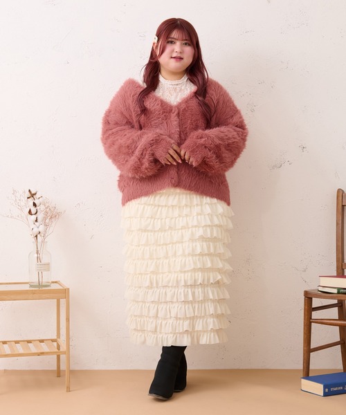 Louiosy(ルオシー)の「【大きいサイズ】マルチウェイシャギーニットカーディガン(カーディガン/ボレロ・レディース・スモークピンク/アイボリー・X-LARGE/4L)」の21枚目の写真