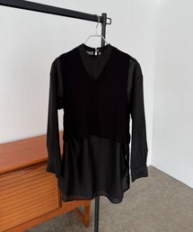 シャツ+ベストレイヤードトップス
