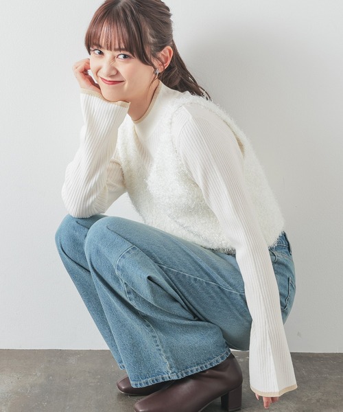 Honeys（ハニーズ）の「フェザーヤーンビスチェ（ベスト・レディース・グレー/ブラック/アイボリー/ピンク・M/L）」の6枚目の写真