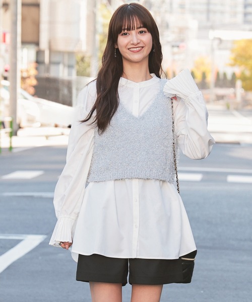Honeys（ハニーズ）の「フェザーヤーンビスチェ（ベスト・レディース・グレー/ブラック/アイボリー/ピンク・M/L）」の17枚目の写真