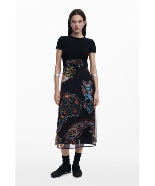 Desigual(デシグアル)の「M.クリスチャン・ラクロワ アーティプリントチュールミディドレス 結婚式 二次会 フォーマル(ワンピース・レディース・ブラック・XS/S/M/L/XL)」の3枚目の写真