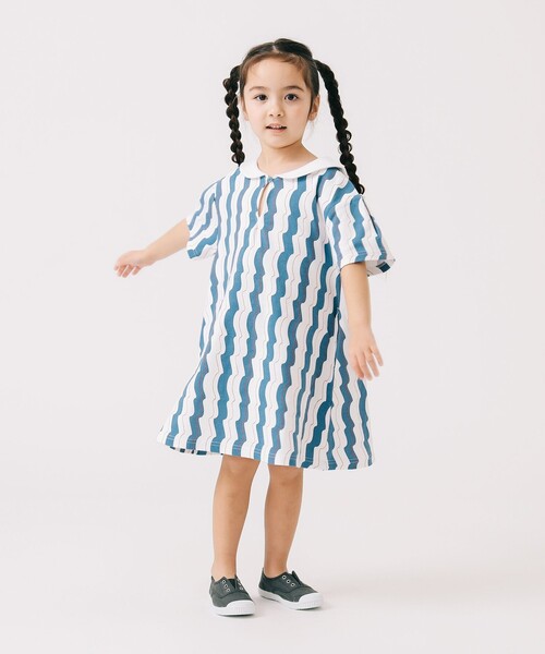 B:MING by BEAMS（ビーミングバイビームス）の「WAVY ストライプ ワンピース（100～140cm）（ワンピース・キッズ・グリーン/ブルー・120/110/100/130/140）」の4枚目の写真