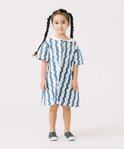 B:MING by BEAMS（ビーミングバイビームス）の「WAVY ストライプ ワンピース（100～140cm）（ワンピース・キッズ・グリーン/ブルー・120/110/100/130/140）」の5枚目の写真