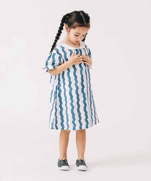 B:MING by BEAMS（ビーミングバイビームス）の「WAVY ストライプ ワンピース（100～140cm）（ワンピース・キッズ・グリーン/ブルー・120/110/100/130/140）」の6枚目の写真