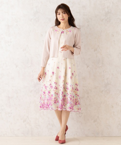 吹き上げフラワー刺繍ワンピース（ワンピース）｜Rose Tiara