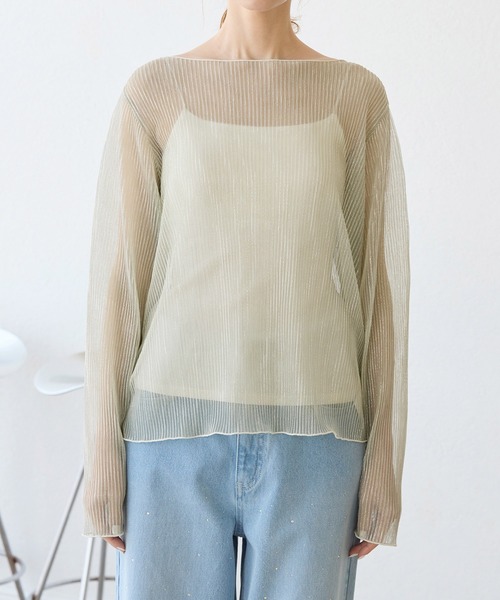 ROPE' PICNIC(ロペピクニック)の「ラメシアープリーツトップス(Tシャツ/カットソー・レディース・グレー系その他/ブラック/ピンク・38)」の15枚目の写真