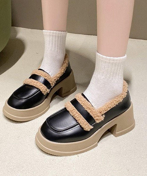 STYLEBLOCK（スタイルブロック）の「ボア使いローファーパンプス（パンプス・レディース・ブラック/ベージュ・36/37/38/39/40/35）」の2枚目の写真