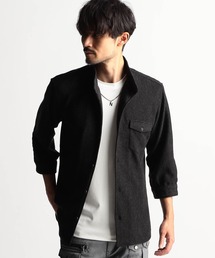 NICOLE CLUB FOR MEN（ニコルクラブフォーメン）の「ラッセルストライプスタンドカラー7分袖シャツ（シャツ/ブラウス）」