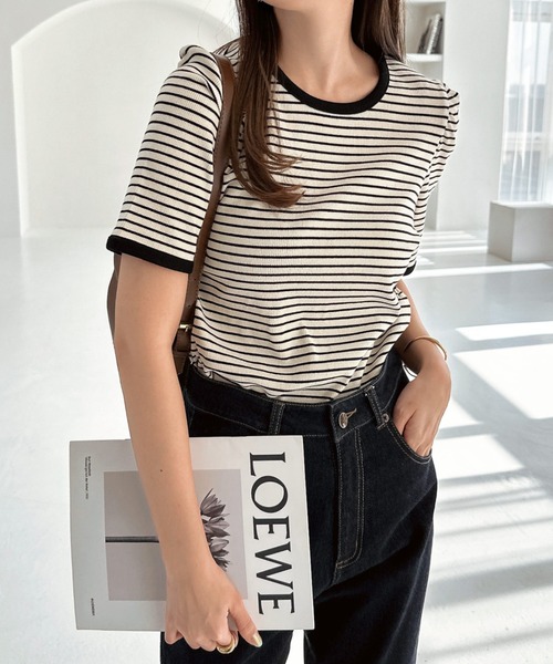 andme(アンドミー)の「テレコリブボーダーパフスリーブTシャツ(Tシャツ/カットソー・レディース・オレンジ系その他/ブラック×ホワイト/グリーン系その他/グレー×ホワイト・L/M)」の19枚目の写真