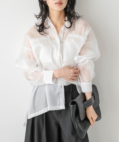 新品　シェリエ sheller シアー シャツ ブラウス　ホワイト　 長袖 シアーシャツ シアートップス ブラウス[品番：JSFW0009445]｜JS