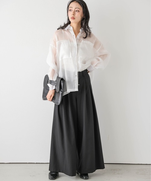 AMELY（エミリー）の「シャイニ―シアーシャツ（シャツ/ブラウス・レディース・ブラック/グレー/ホワイト/ブラウン・フリー）」の13枚目の写真