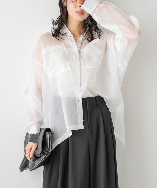AMELY（エミリー）の「シャイニ―シアーシャツ（シャツ/ブラウス・レディース・ブラック/グレー/ホワイト/ブラウン・フリー）」の10枚目の写真