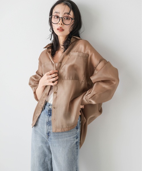 AMELY（エミリー）の「シャイニ―シアーシャツ（シャツ/ブラウス・レディース・ブラック/グレー/ホワイト/ブラウン・フリー）」の20枚目の写真