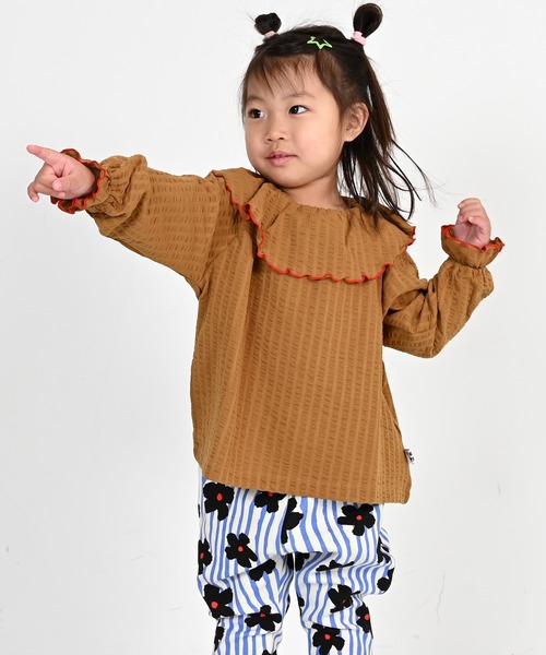 MARKEY'S（マーキーズ）の「ニットサッカーフリルカラーカットソー（Tシャツ/カットソー・キッズ・ブラウン/オフホワイト/チャコール/ラベンダー・110/120/80/130/140/90/100）」の4枚目の写真