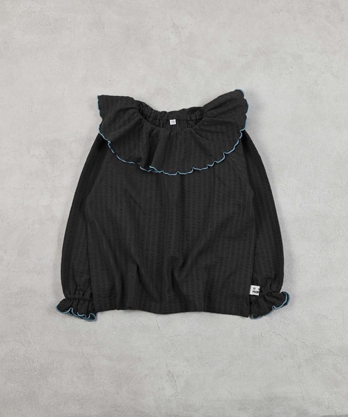 MARKEY'S（マーキーズ）の「ニットサッカーフリルカラーカットソー（Tシャツ/カットソー・キッズ・ブラウン/オフホワイト/チャコール/ラベンダー・110/120/80/130/140/90/100）」の3枚目の写真