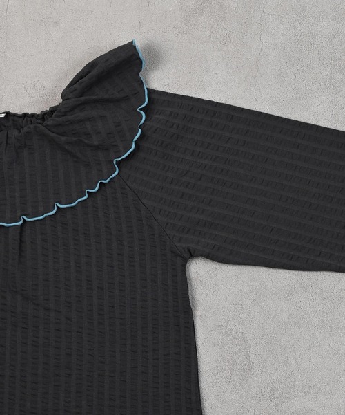 MARKEY'S（マーキーズ）の「ニットサッカーフリルカラーカットソー（Tシャツ/カットソー・キッズ・ブラウン/オフホワイト/チャコール/ラベンダー・110/120/80/130/140/90/100）」の7枚目の写真