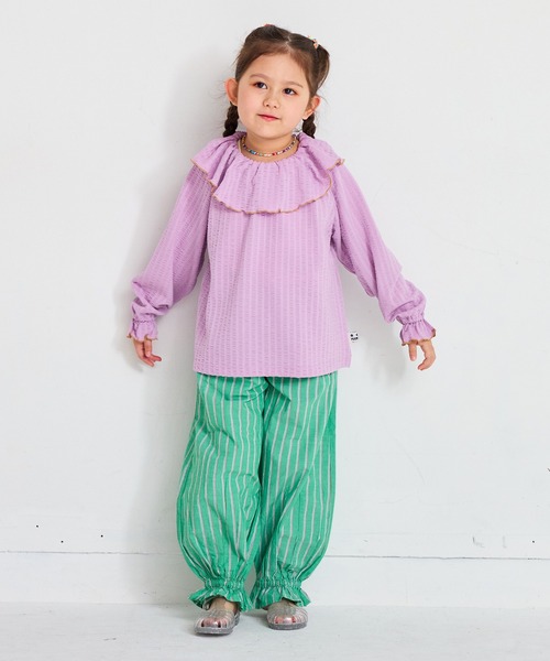 MARKEY'S（マーキーズ）の「ニットサッカーフリルカラーカットソー（Tシャツ/カットソー・キッズ・ブラウン/オフホワイト/チャコール/ラベンダー・110/120/80/130/140/90/100）」の16枚目の写真